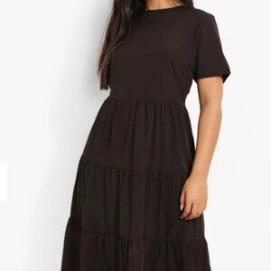 Boohoo Plus Tiered Midi Smock Dress Black 18